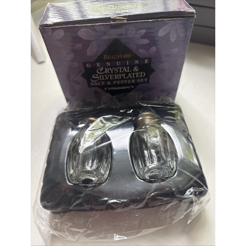 Vintage BRADFORD SILVER plated crystal GLASS SALT AND PEPPER SHAKERS new